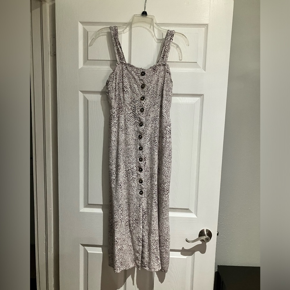 Light Beige/Black Animal Print Button-Front Sundress